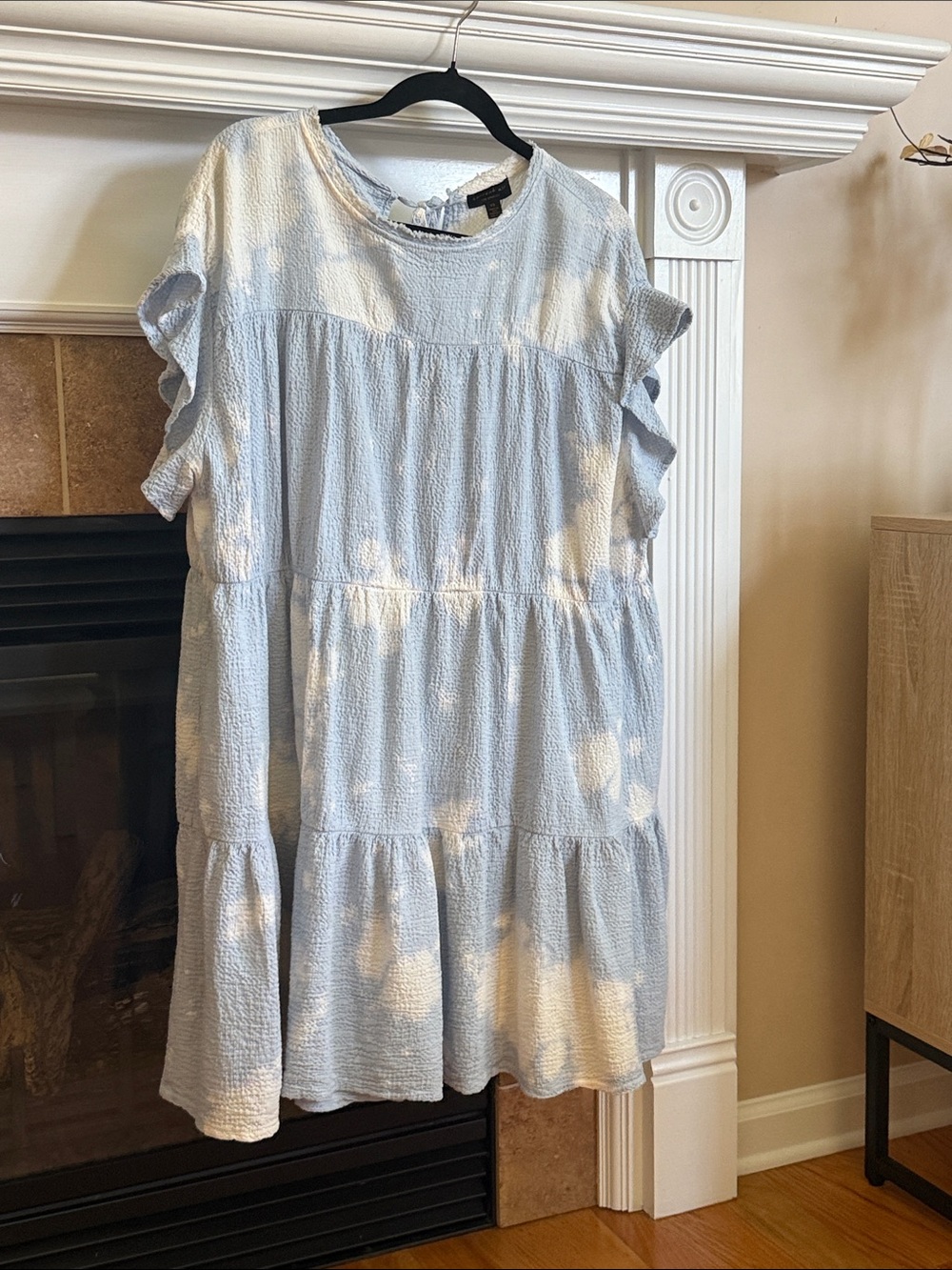 Current Air Sky Blue Textured Tiered Dress
